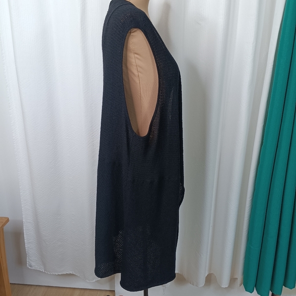 SOLD Eileen Fisher Woman Sz 3X Black Italian Wool Waterfall Open Front Vest - Picture 2 of 6